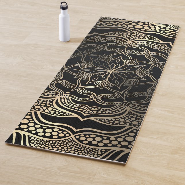 Black & Gold Floral Mandala Beautiful Stylish Chic Yoga Mat (In Situ)