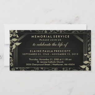 Black & Gold Floral Memorial Service Invitation