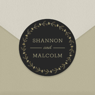 Black Gold Floral Minimalist Wedding Envelope Seal