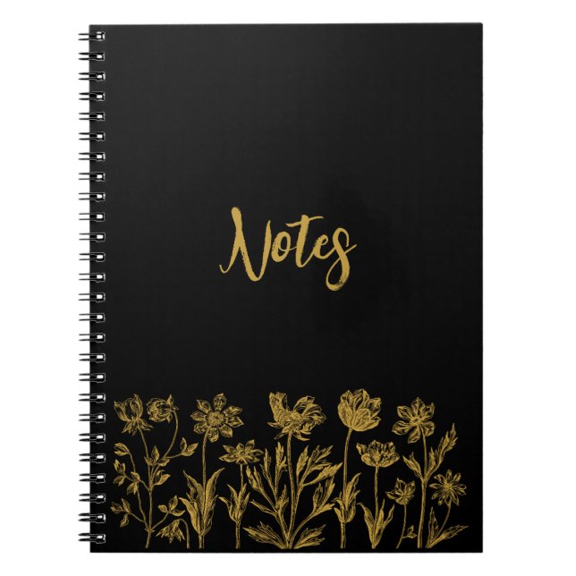 Black & Gold Floral  Notebook (Front)