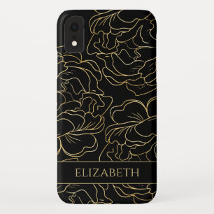 Black Gold Floral Personalised iPhone XR Case