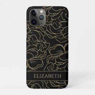 Black Gold Floral Personalised iPhone 11 Pro Case