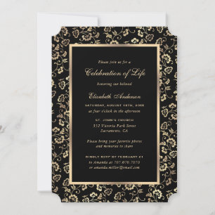 Black Gold Floral Photo Celebration of Life Invitation