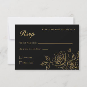 Black & Gold Floral Quinceañera RSVP Card