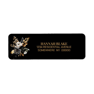 Black Gold Floral Return Address Label