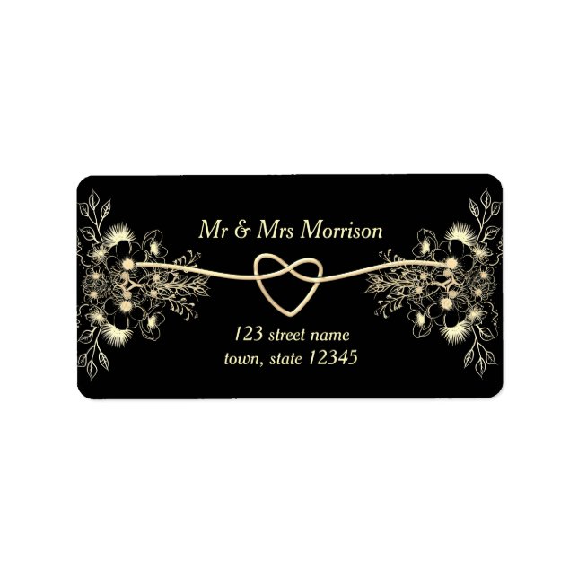Black Gold Floral Return Address Label (Front)