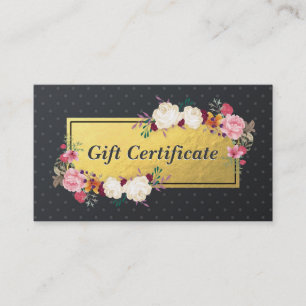 Black Gold Floral Salon Boutique Gift Certificate