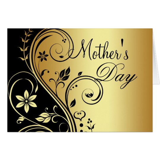 Black & Gold Floral Scroll Mothers Day Card