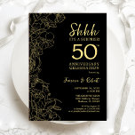 Black Gold Floral Surprise 50th Anniversary Invitation<br><div class="desc">Black Gold Floral Surprise 50th Wedding Anniversary Celebration Invitation. Minimalist modern design features botanical accents and typography script font. Simple floral invite card perfect for a stylish surprise anniversary party. Can be customised for any years of marriage. Printed Zazzle invitations or instant download digital printable template.</div>