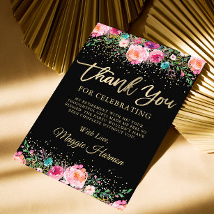 Black Gold Floral Surprise Retirement Party Thank You Card