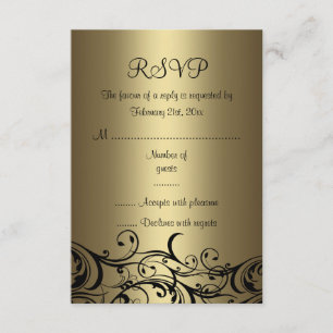 Black/Gold Floral Swirl Sweet16 RSVP Card
