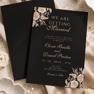 Black Gold Floral We Are Getting Married Wedding Invitation