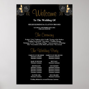 Black & Gold Floral Wedding Ceremony Program Sign
