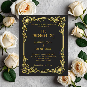 Black gold floral wedding invitation