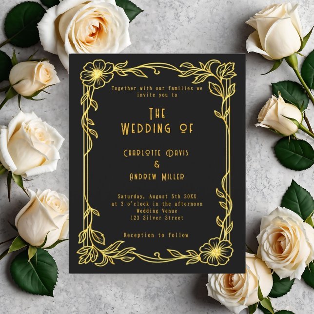 Black gold floral wedding invitation (Creator Uploaded)