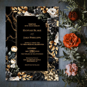 Black Gold Floral Wedding Invitation