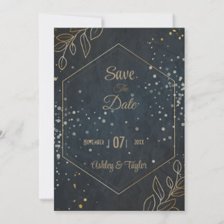 Black & Gold Floral Wedding Save The Date