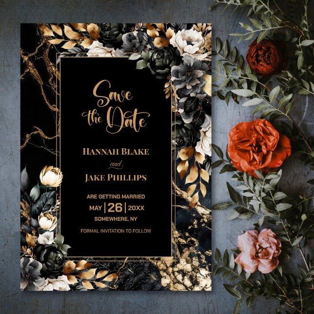 Black Gold Floral Wedding Save The Date (Creator Uploaded)