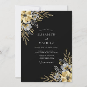 Black Gold Floral Whimsy Wedding Invitation