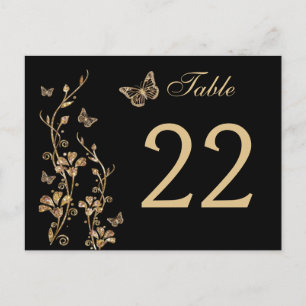 Black, Gold Floral with Butterflies Table Number Postcard