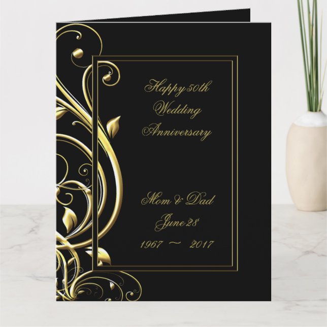 Black Gold Flourish 50th Anniversary 8.5 x 11 Card (Front)