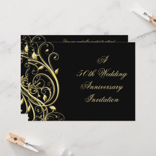 Black Gold Flourish 50th Anniversary Invitation