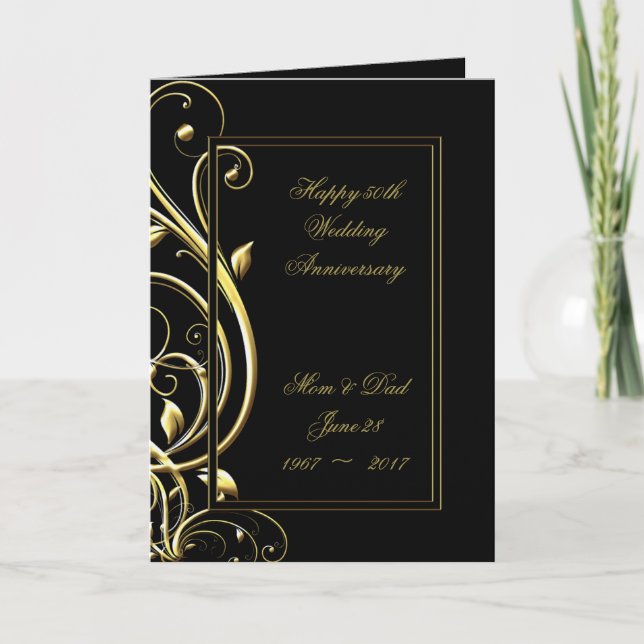 Black Gold Flourish 50th Wedding Anniversary Card (Front)