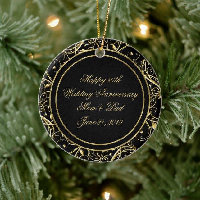 Black Gold Flourish 50th Wedding Anniversary Ceramic Tree Decoration (Tree)