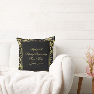 Black Gold Flourish 50th Wedding Anniversary Cushion