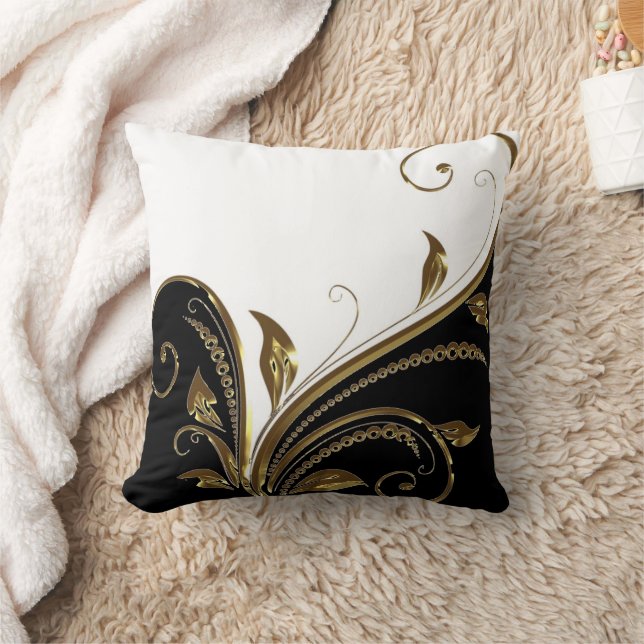 Black Gold Flourish Mojo Throw Pillow (Blanket)