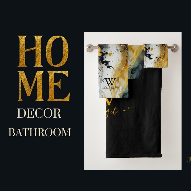 black gold flower marble bath towel set (Creator Uploaded)