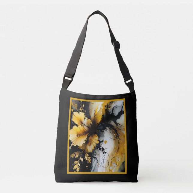 black gold flower marble crossbody bag (Front)