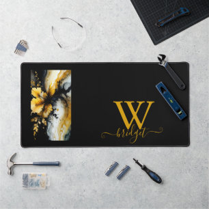 black gold flower marble desk mat