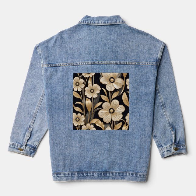 Black Gold Flowers Denim Jacket (Back)