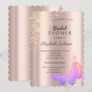 Black,Gold Flowers Dress Rose Gold Bridal Shower Invitation