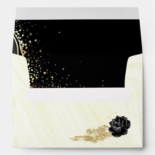 black & gold flowers wreath marble wedding envelope (Back (Bottom))
