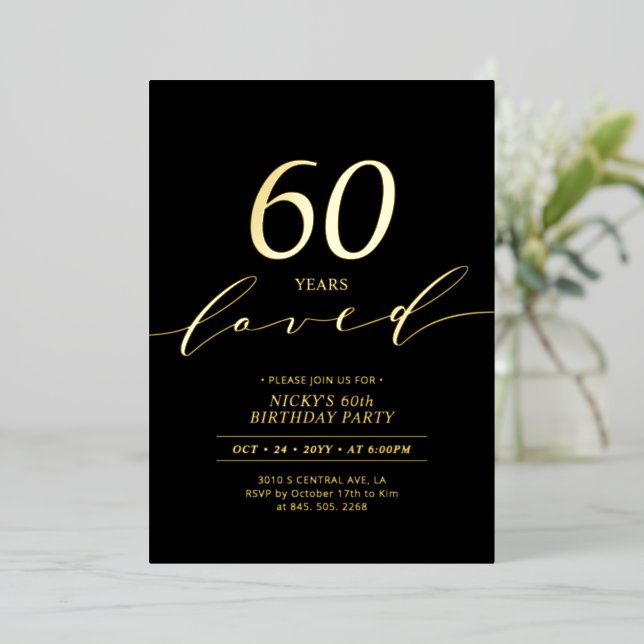 Black & Gold Foil | 60 Years Loved 60th Birthday (Standing Front)
