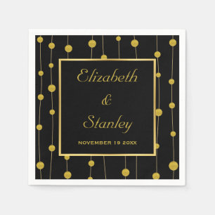 Black, gold foil beads and frame modern wedding napkin