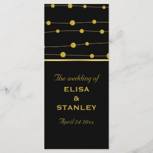 Black, gold foil beads modern wedding program programme