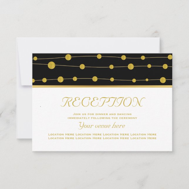 Black gold foil beads modern wedding reception invitation (Front)