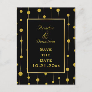 Black gold foil beads modern wedding Save the Date Announcement Postcard