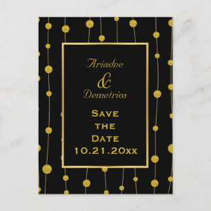Black gold foil beads modern wedding Save the Date Announcement Postcard