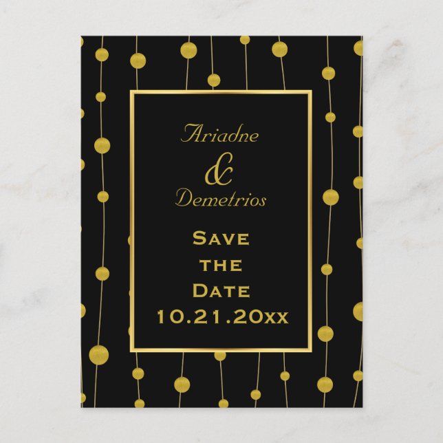 Black gold foil beads modern wedding Save the Date Announcement Postcard (Front)