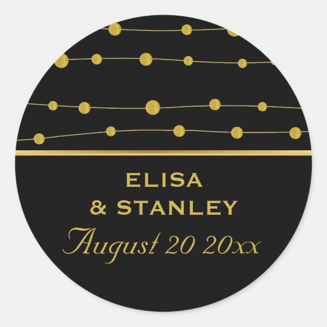 Black gold foil beads modern wedding Save the Date Classic Round Sticker (Front)