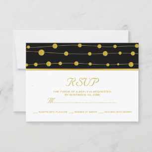 Black gold foil beads & stripe modern wedding RSVP Card