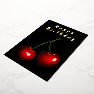 Black Gold Foil Birthday Card with Red Cherry