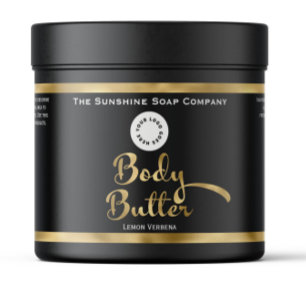 Black & Gold Foil Body Butter Jar Label with logo