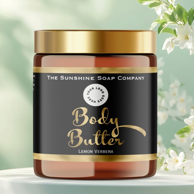 Black & Gold Foil Body Butter Jar Label with logo (Creator Uploaded)