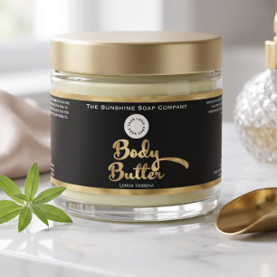 Black & Gold Foil Body Butter Jar Label with logo