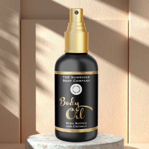 Black & Gold Foil Body Oil Bottle Label with logo